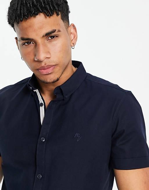 RIVER ISLAND MAISON RIVIERA NAVY SHORT SLEEVE OXFORD SHIRT - SMgarment's