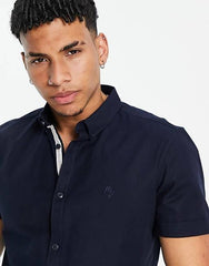 RIVER ISLAND MAISON RIVIERA NAVY SHORT SLEEVE OXFORD SHIRT - SMgarment's