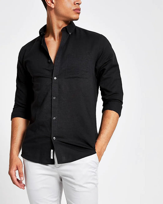 RIVERISLAND Black Linen Long Sleeve Shirt - SMgarment's