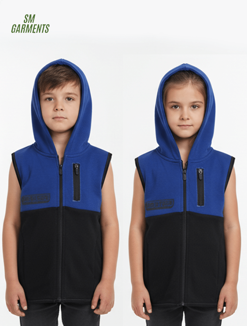 ROAD WEAR KIDS SLEEVE LESS ZIPPER WITH HOOD - Smgarment's