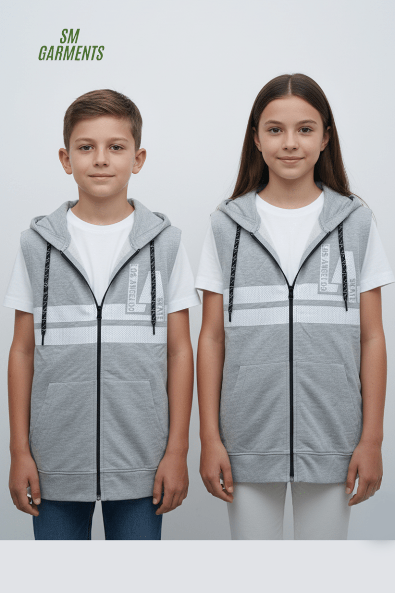 ROAD WEAR KIDS SLEEVE LESS ZIPPER WITH HOOD - Smgarment's