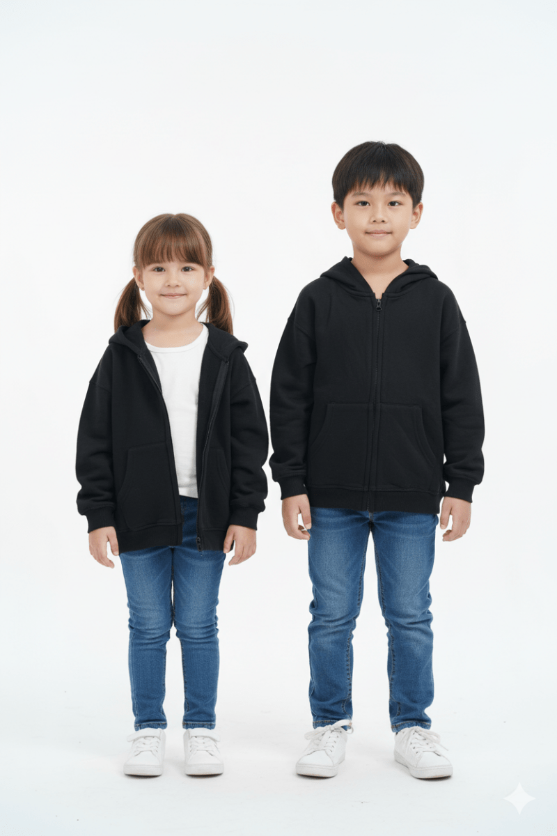 ROADWEAR KIDS BASIC BLACK ZIPPED HOODIE - Smgarment's