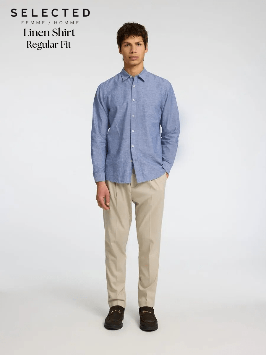 SELECTED HOMME LONG SLEEVED LINEN SHIRT - Smgarment's