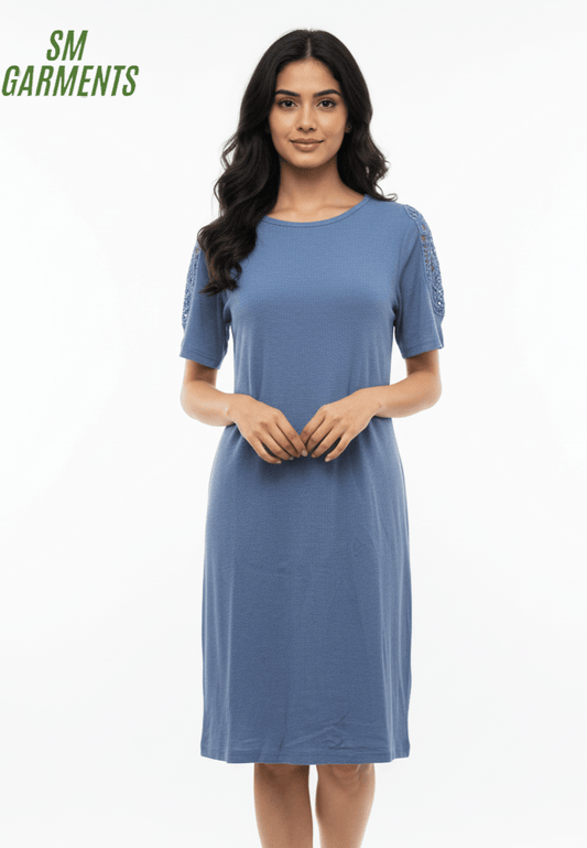 SHEEGO WOMEN CASUAL EMBROIDED SHOULDER DRESS - Smgarment's
