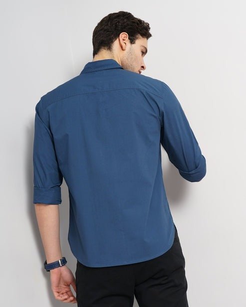 Solid Regular Fit Cotton Blue Shirt - Smgarment's