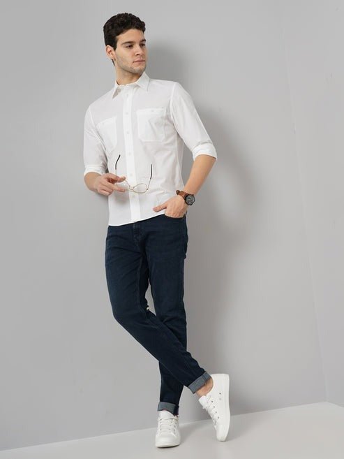 Solid Regular Fit Cotton White Shirt - Smgarment's