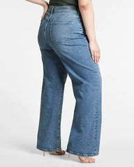 SOUTHERN COTTON Super High Waisted Medium Wash Button Fly 90s Wide Leg Jeans - Smgarment's