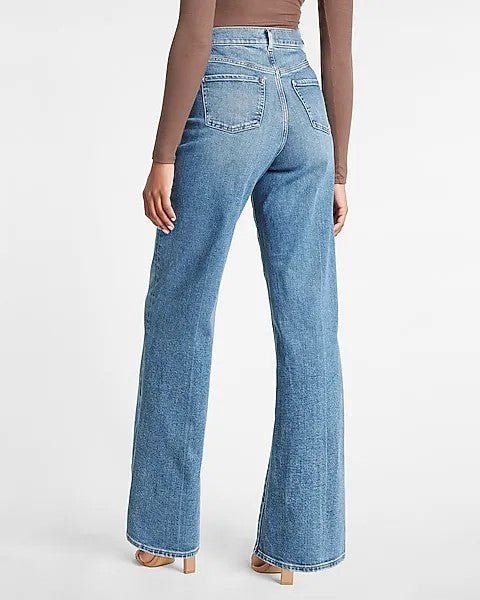 SOUTHERN COTTON Super High Waisted Medium Wash Button Fly 90s Wide Leg Jeans - Smgarment's