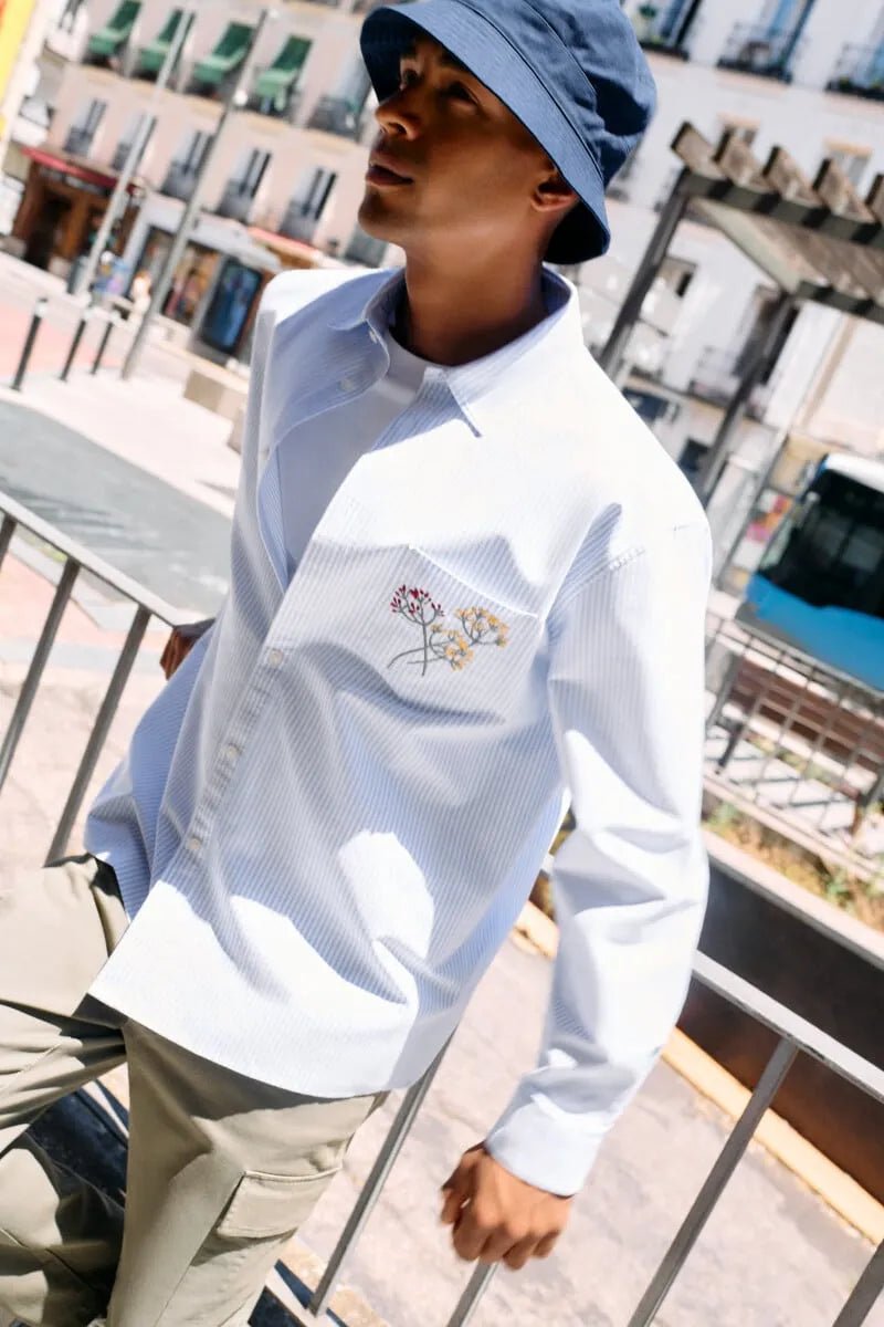 SPRINGFIELD Oversized Oxford Shirt With Embroidered Stripes - Smgarment's