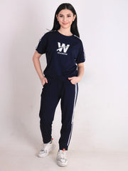 Women's Navy & White Short-Sleeve Tracksuit Set