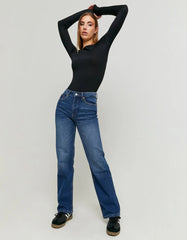 TALLY WEIJL Dark Blue High Waist Straight Leg Jeans - Smgarment's