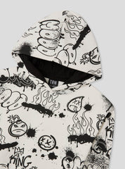 TERRANOVA Graffiti print hoodie in heavy fabric White wool - SMgarment's