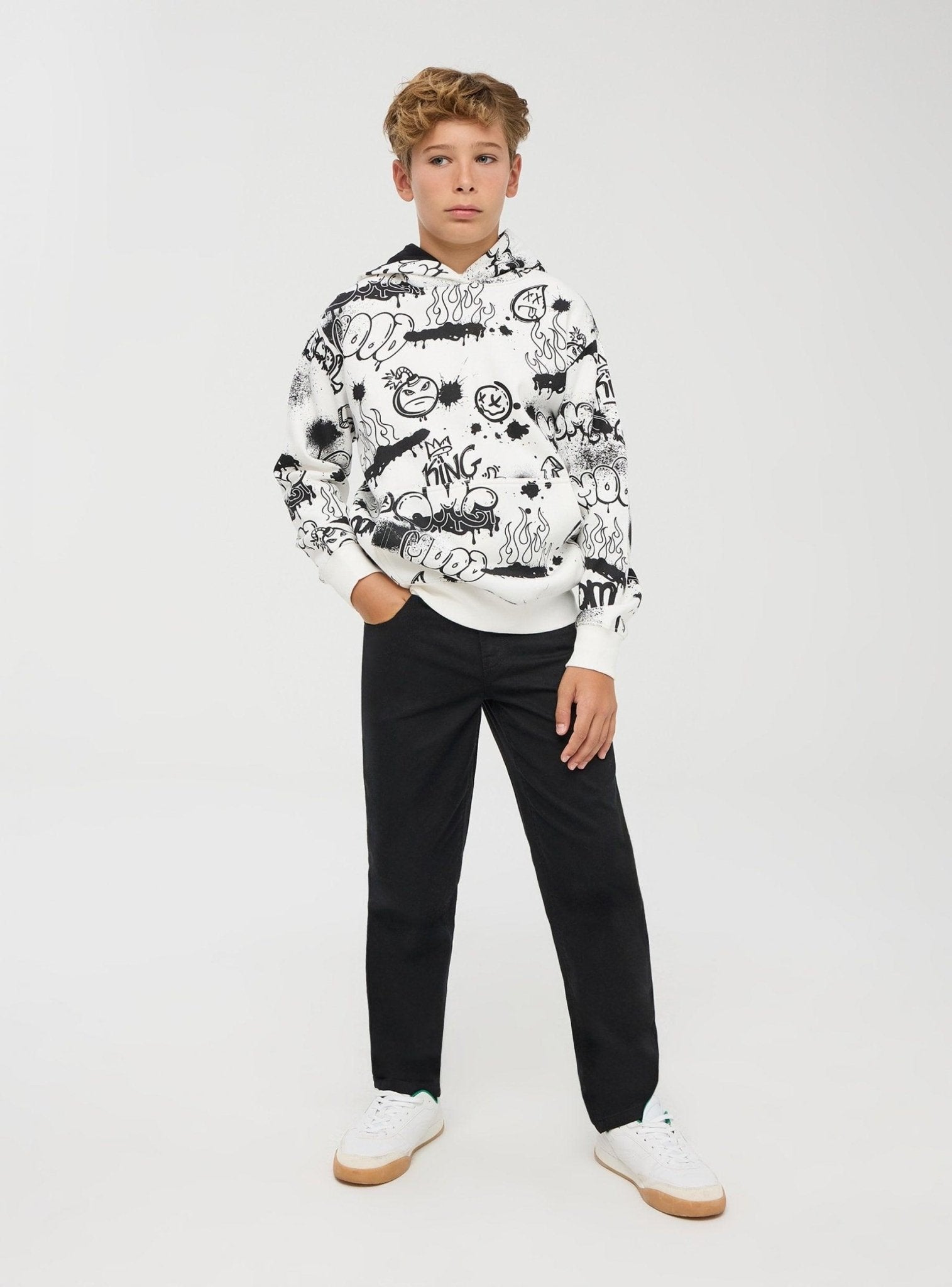 TERRANOVA Graffiti print hoodie in heavy fabric White wool - SMgarment's