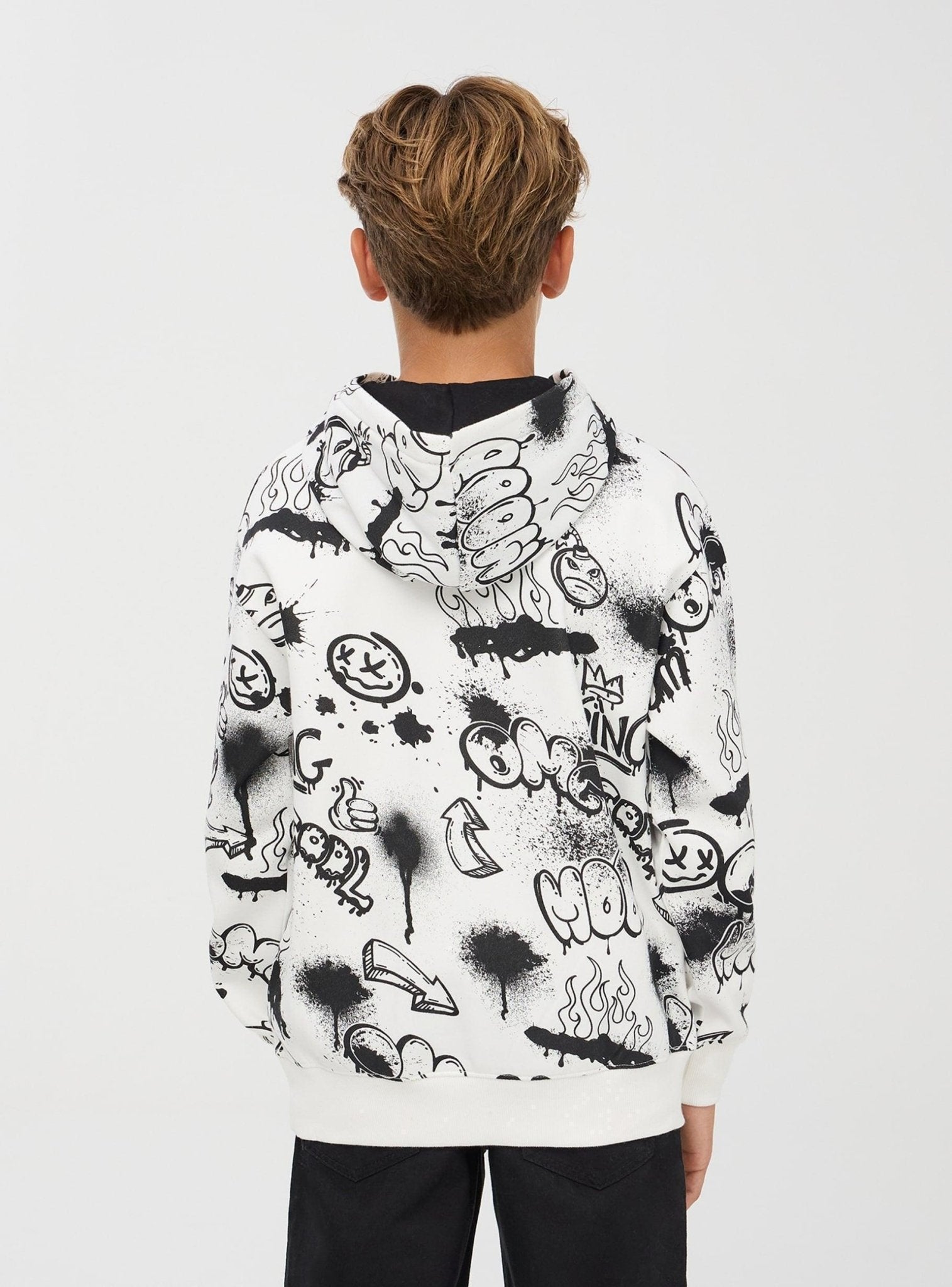 TERRANOVA Graffiti print hoodie in heavy fabric White wool - SMgarment's