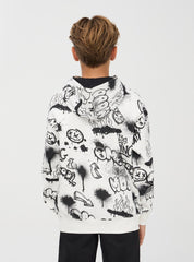 TERRANOVA Graffiti print hoodie in heavy fabric White wool - SMgarment's