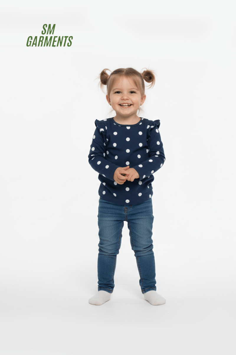 TEX BABY GIRLS NAVY/WHITE POLKA DOT PRINTED LONG SLEEVED TEE - Smgarment's