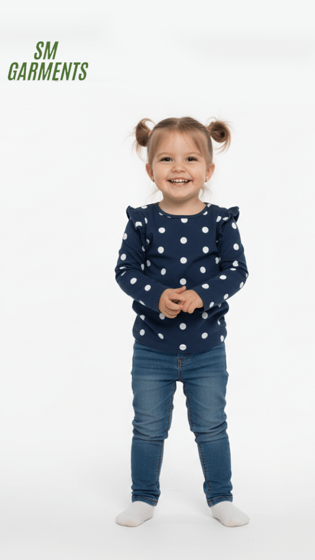 TEX BABY GIRLS NAVY/WHITE POLKA DOT PRINTED LONG SLEEVED TEE - Smgarment's