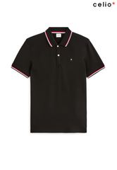 Slim fit stretch cotton piqué polo shirt black