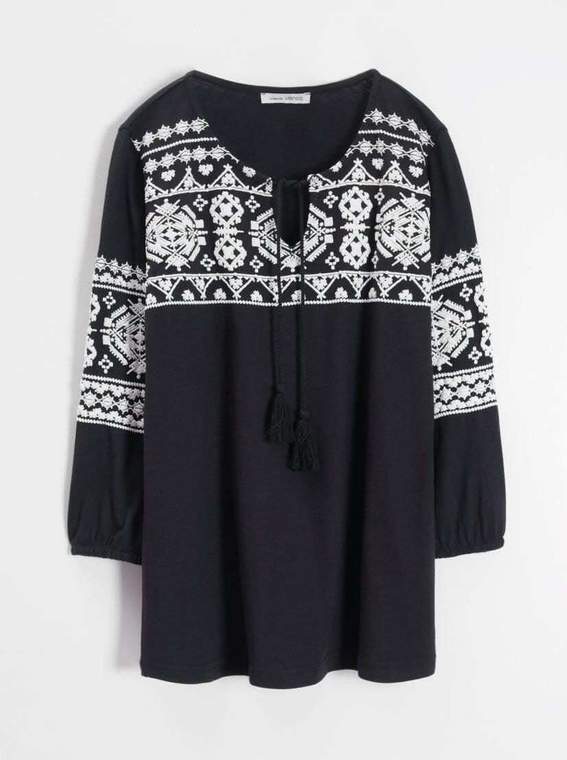 VENCA 3/4 SLEEVE T - SHIRT WITH EMBOSSED PRINT - SMgarment's