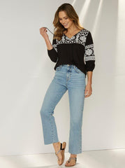 VENCA 3/4 SLEEVE T - SHIRT WITH EMBOSSED PRINT - SMgarment's