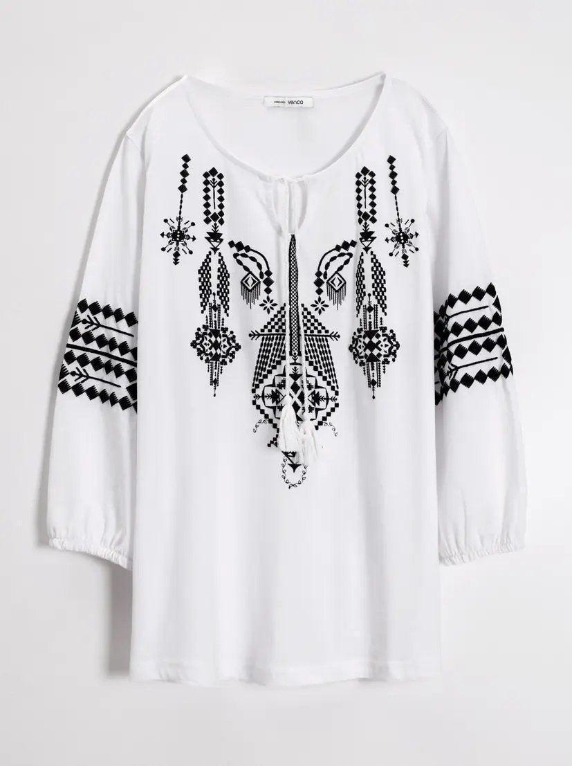 VENCA 3/4 SLEEVE T - SHIRT WITH EMBOSSED PRINT - SMgarment's