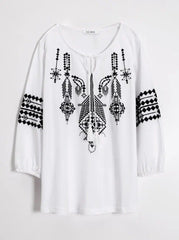 VENCA 3/4 SLEEVE T - SHIRT WITH EMBOSSED PRINT - SMgarment's