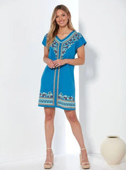 VENCA SHORT - SLEEVED DRESS WITH FRONT PRINT - SMgarment's