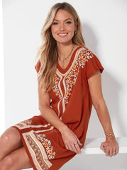 VENCA SHORT - SLEEVED DRESS WITH FRONT PRINT - SMgarment's