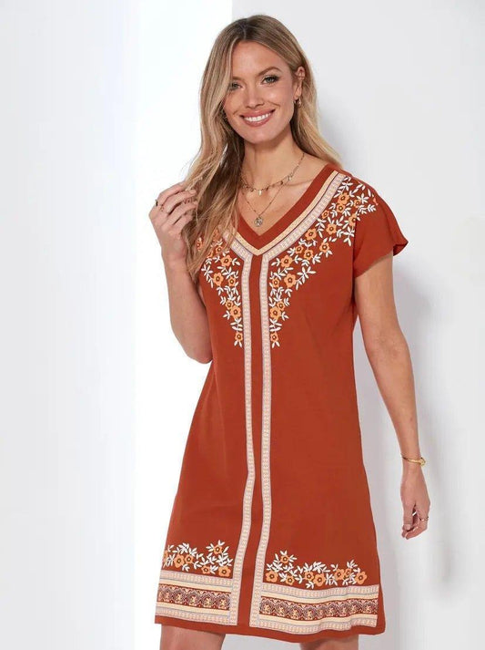 VENCA SHORT - SLEEVED DRESS WITH FRONT PRINT - SMgarment's