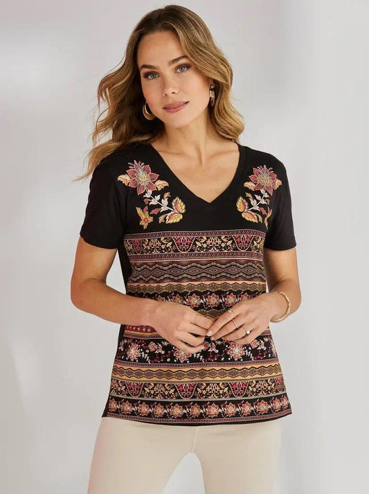 VENCA SHORT - SLEEVED T - SHIRT WITH PRINTED BORDERS - SMgarment's