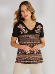 VENCA SHORT - SLEEVED T - SHIRT WITH PRINTED BORDERS - SMgarment's