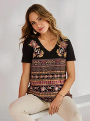 VENCA SHORT - SLEEVED T - SHIRT WITH PRINTED BORDERS - SMgarment's