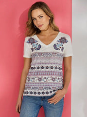 VENCA SHORT - SLEEVED T - SHIRT WITH PRINTED BORDERS - SMgarment's