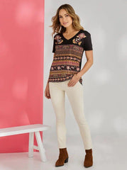 VENCA SHORT - SLEEVED T - SHIRT WITH PRINTED BORDERS - SMgarment's