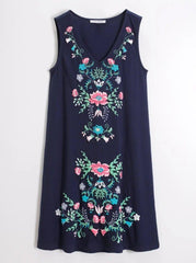 VENCA SLEEVELESS FLARED DRESS WITH EMBOSSED PRINT - SMgarment's