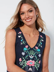 VENCA SLEEVELESS FLARED DRESS WITH EMBOSSED PRINT - SMgarment's