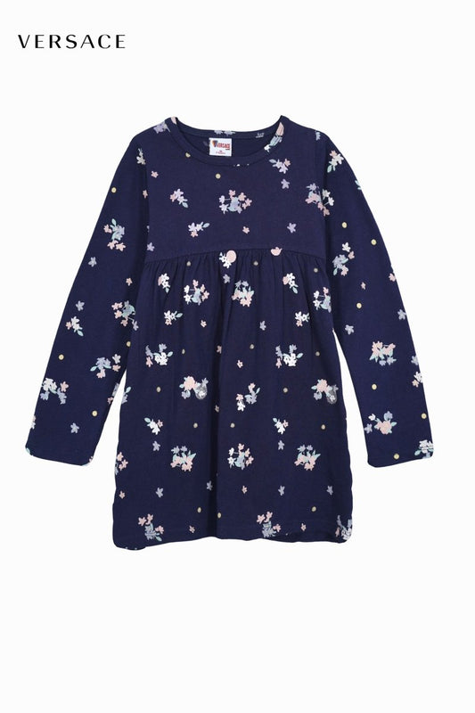 Versace Kids Girls Navy Floral Long Sleeve Dress - Smgarment's