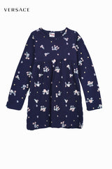 Versace Kids Girls Navy Floral Long Sleeve Dress - Smgarment's