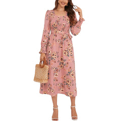 Vintage Floral Print Long Sleeve Dress - Smgarment's