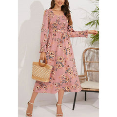 Vintage Floral Print Long Sleeve Dress - Smgarment's