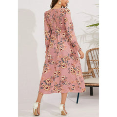 Vintage Floral Print Long Sleeve Dress - Smgarment's
