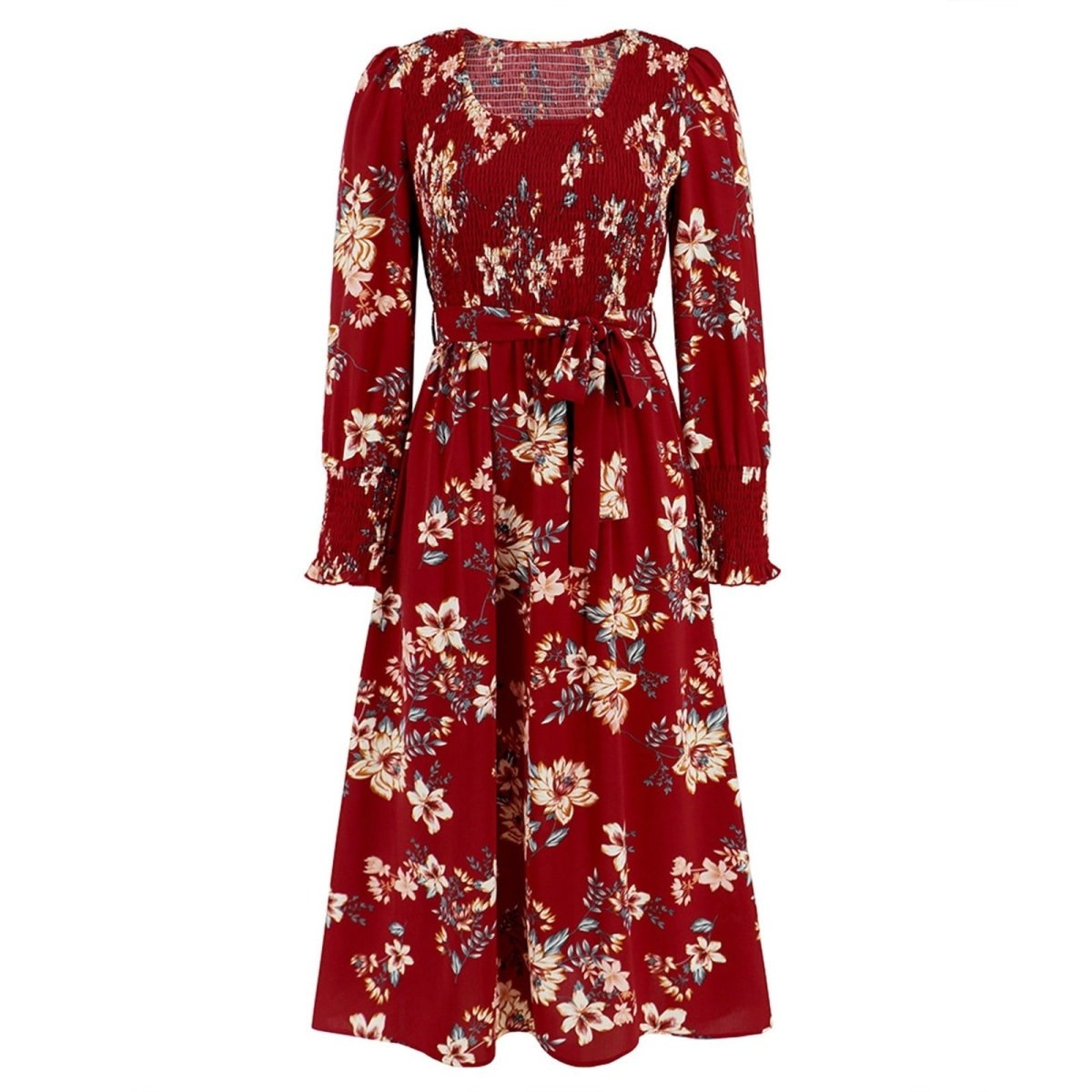 Vintage Fragmented Flower Mid Length Fashion Dress - Smgarment's