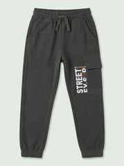 Boys' Casual Cotton-Blend Fleece Graphic Joggers – Dark Gray