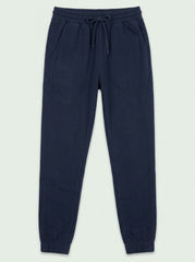 Girls' Casual Cotton-Blend Fleece Joggers with Slogan Detail – Navy Blue