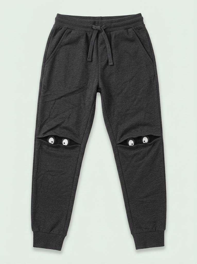 Boys BRANDED' Dark Grey Novelty Joggers with Knee Eye Graphics