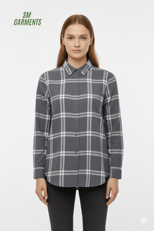 WOMEN ONLY GRAY CHECK SHIRT - Smgarment's