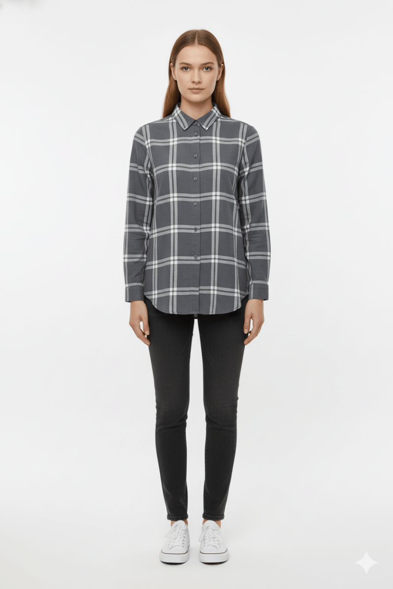 WOMEN ONLY GRAY CHECK SHIRT - Smgarment's