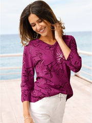 Women Printed V - Neck Full Sleeves T-Shirt - Smgarment's