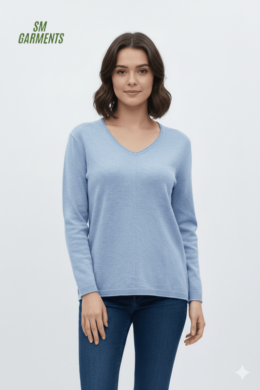 WOMENS BASIC V NECK SWEATER - Smgarment's