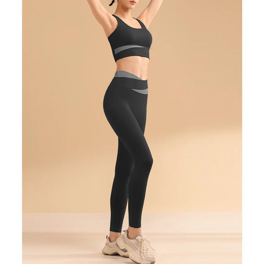 Women's Fitness Yoga Bra and Pants/Leggings Set (Black and Gray) - Smgarment's